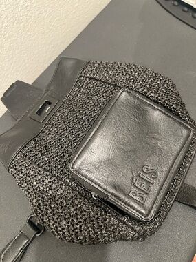 BEIS Black Woven Leather-Trim Crossbody